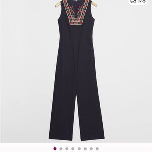 Anthropologie Navy linen jumpsuit